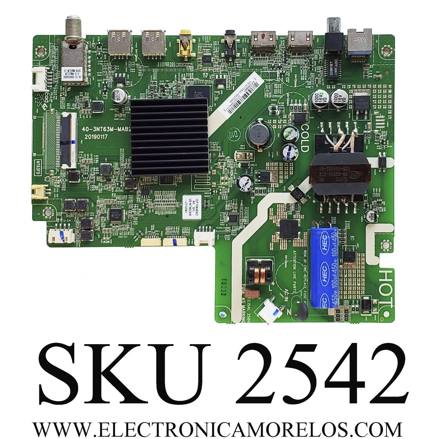 MAIN FUENTE PARA TV HKPRO / NUMERO DE PARTE M8-NT72A20-MA200AA / 40-3NT63M-MAB2HG / IDF156484O / V8-NT563AM-LF1V061 / PANEL LVF400CMDX E0084 / DISPLAY V400HJ6-PE1 / MODELO HKP40SM9	